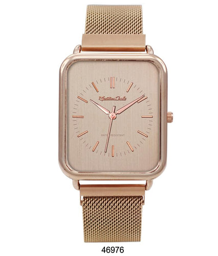 Montres Carlo Rose Gold Stainless Steel Mesh Band Watch with Magnetic Strap and Rose Gold Dial