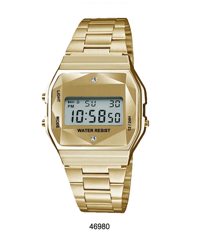 Gold Sports Metal Band Watch with Gold Metal Case and Gold Crystal Cut LCD Display