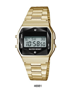 Gold Sports Metal Band Watch with Gold Metal Case and Black Crystal Cut LCD Display