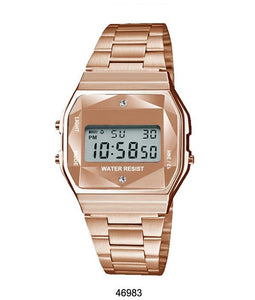 Rose Gold Sports Metal Band Watch with Rose Gold Metal Case and Crystal Cut LCD Display